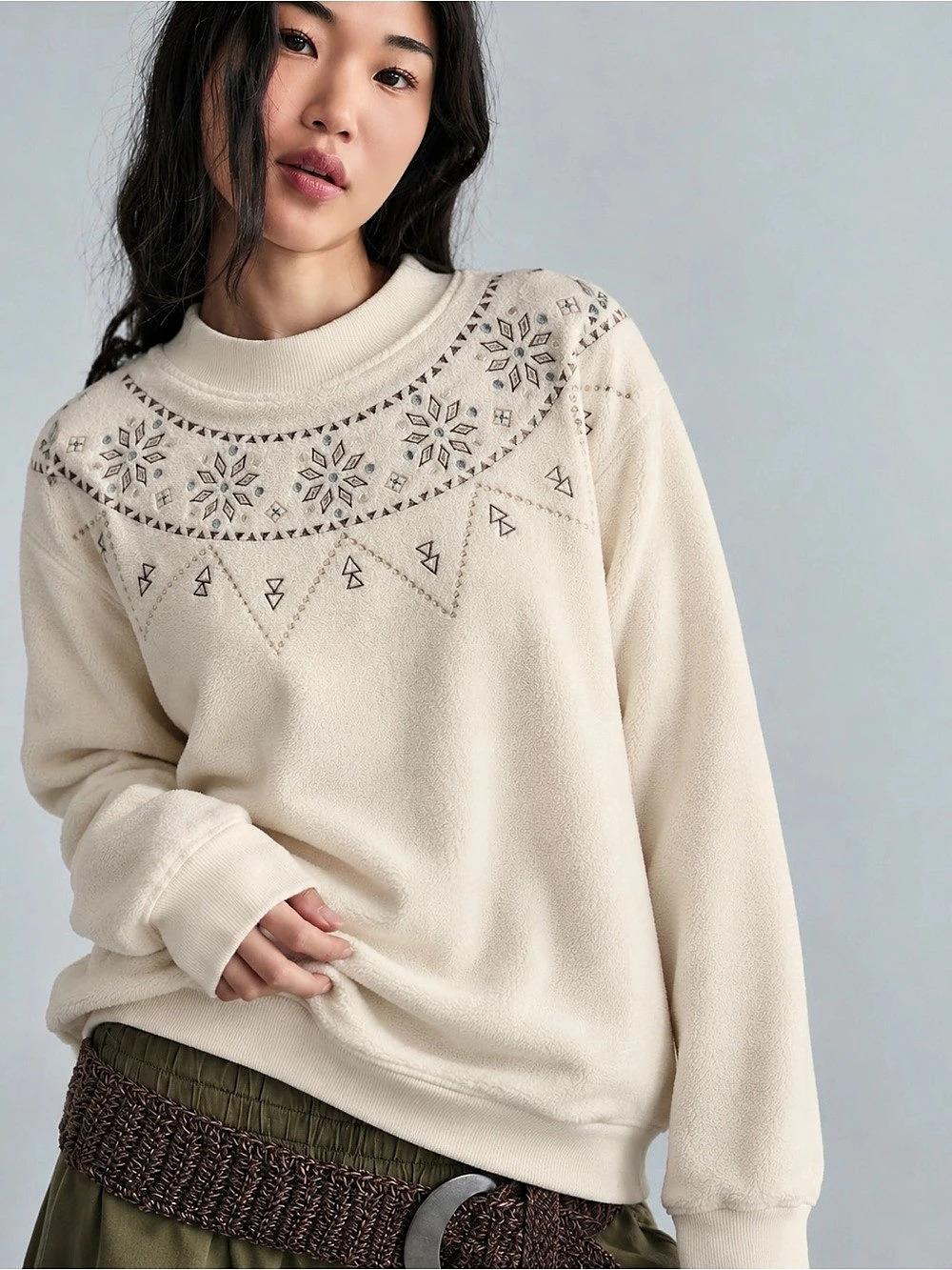 385. TanJay Geometric Crewneck Sweater in Off White Size Large